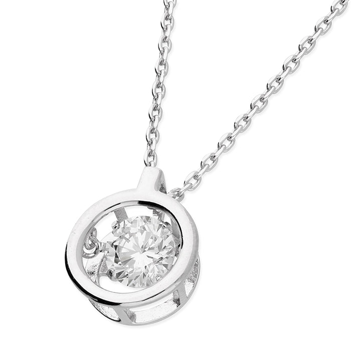 Sterling Silver Cubic Zirconia Crystal Halo Pendant Necklace
