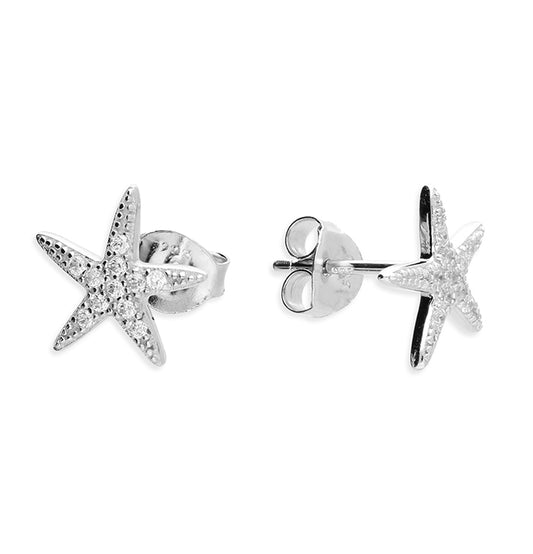Sterling Silver Starfish Cubic Zirconia Earrings