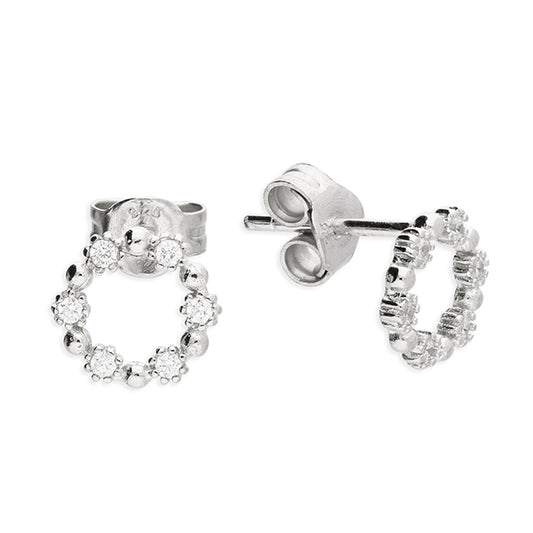 Sterling Silver CZ Open Circle Stud Earrings