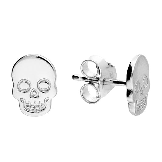Sterling Silver Flat Skull Stud Earrings