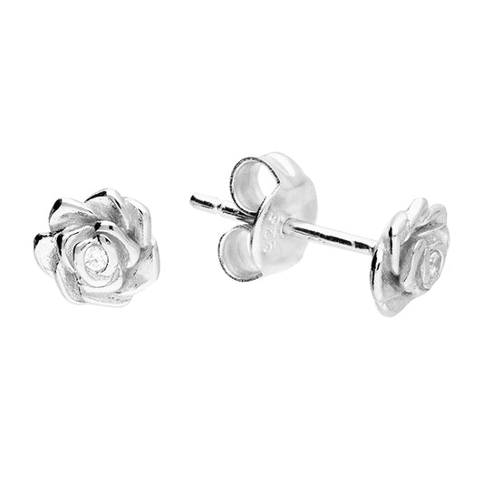 Sterling Silver Small Rose Flower Stud Earrings