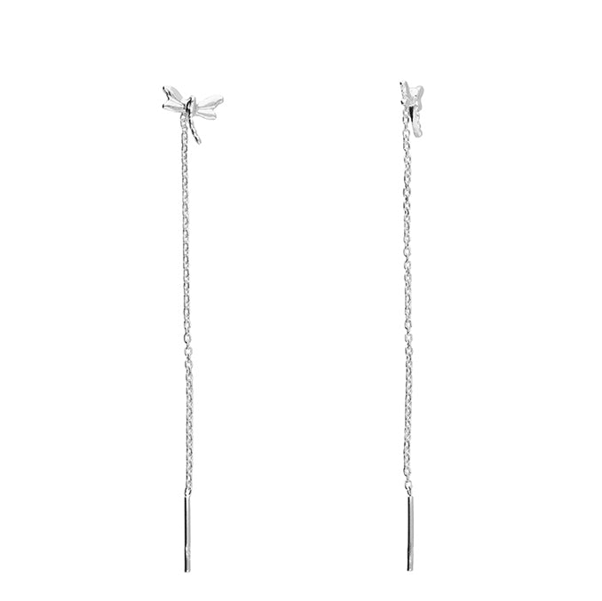 Sterling Silver Dragonfly Pull Through Drop Earrings