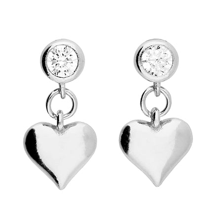 Sterling Silver White Cubic Zirconia Heart Drop Earrings