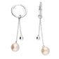 Sterling Silver CZ & Pearl Chain Hoop Drop Earrings