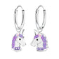 Children's Sterling Silver Purple Crystal Unicorn Hoop Earrings