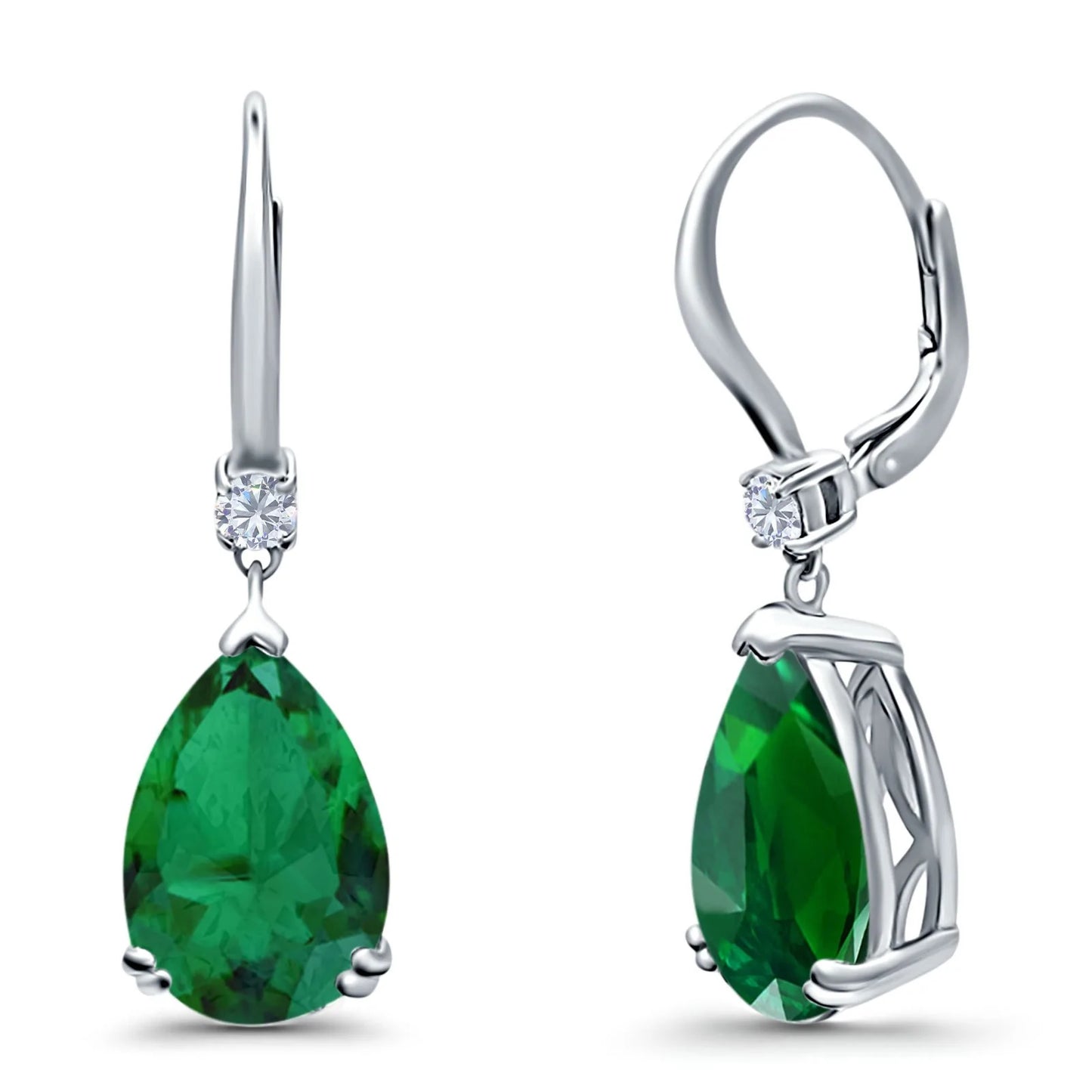 Sterling Silver CZ Emerald Pear Shaped Drop Earrings