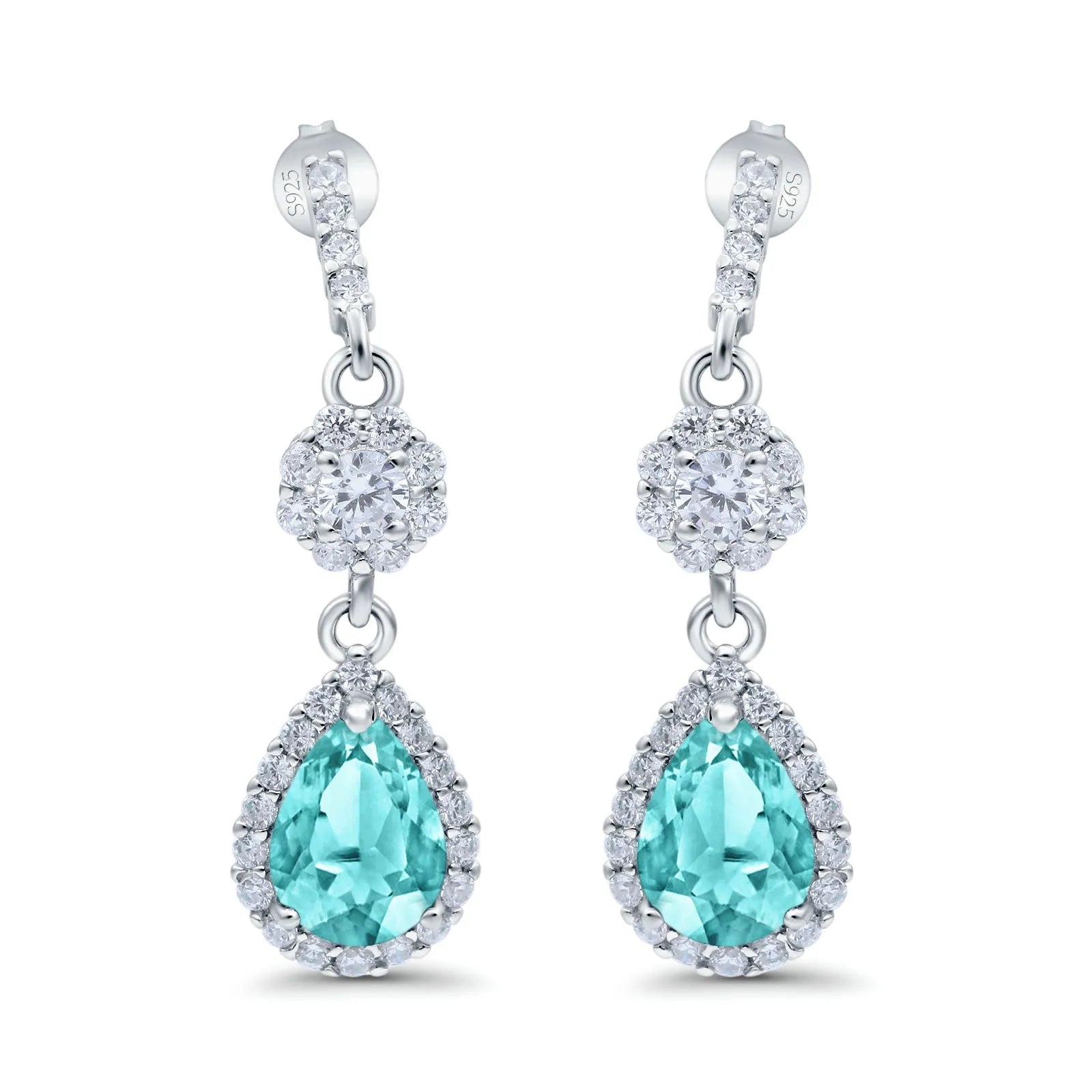 Sterling Silver Paraiba Tourmaline Pear Shaped Drop Earrings - Melchior Jewellery 