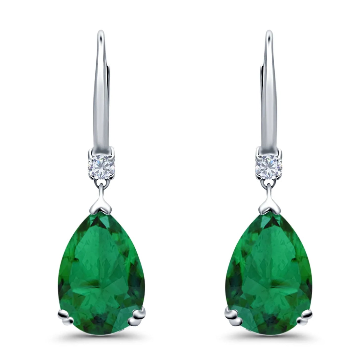 Sterling Silver CZ Emerald Pear Shaped Drop Earrings