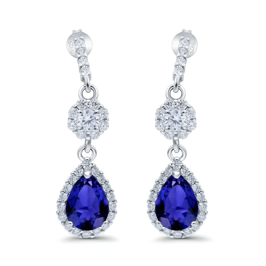 Sterling Silver Blue Sapphire Pear Shaped Drop Earrings