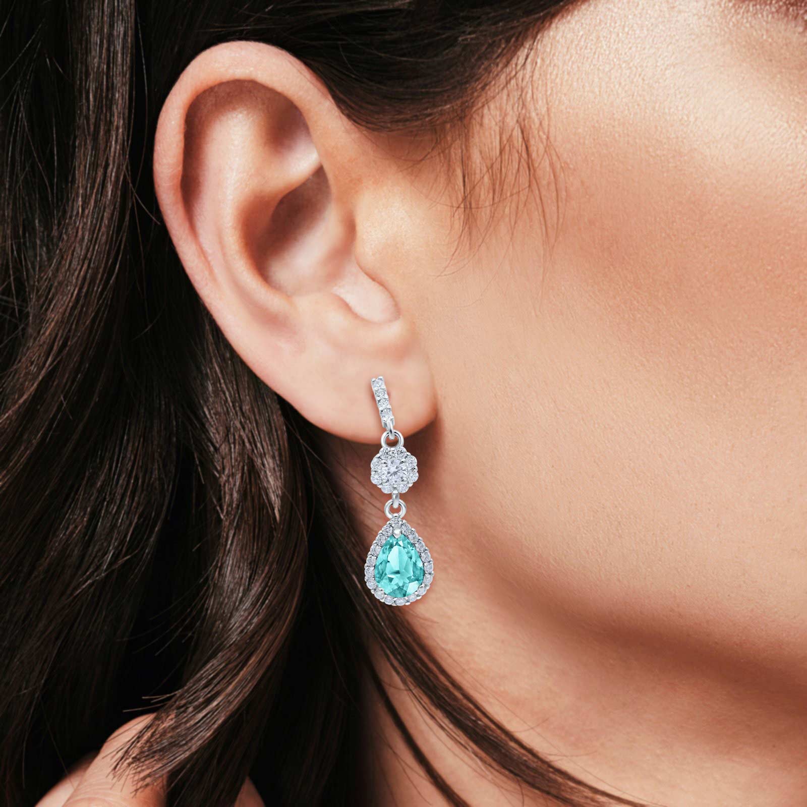 Sterling Silver Paraiba Tourmaline Pear Shaped Drop Earrings - Melchior Jewellery 