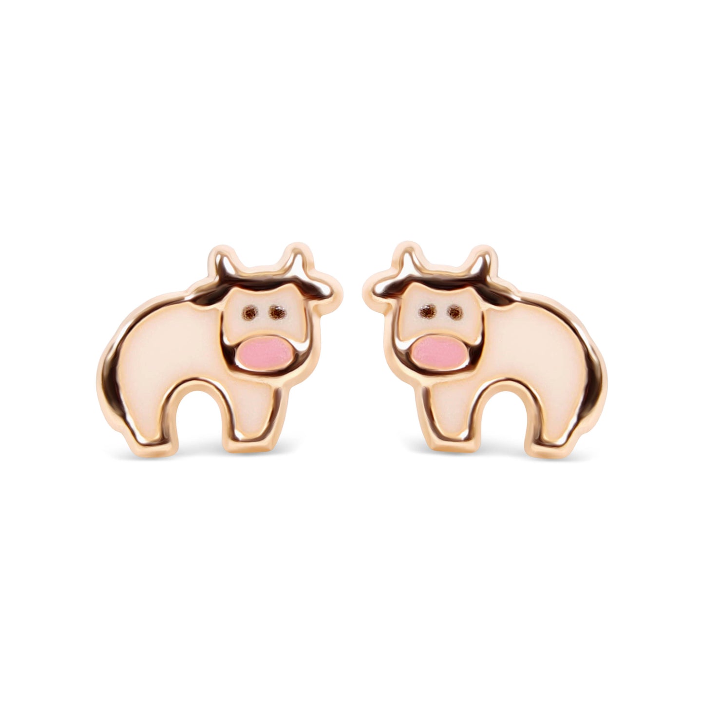 children's 9ct yellow gold enamel cow stud earrings