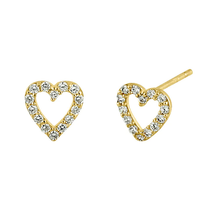14K Yellow Gold Heart Clear Round CZ Earrings