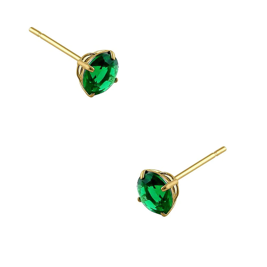 14K Yellow Gold 5mm Round Cut Emerald CZ Earrings