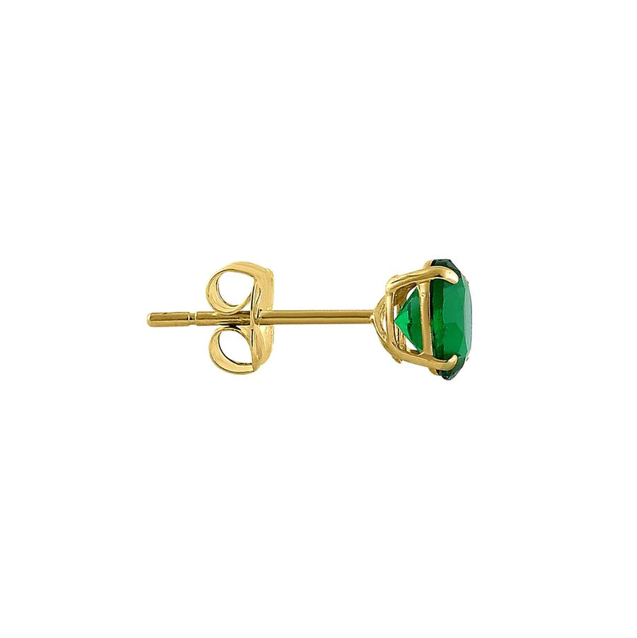 14K Yellow Gold 5mm Round Cut Emerald CZ Earrings