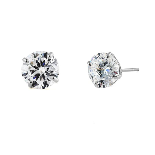 14K White Gold 6mm Round Cut Clear CZ Earrings
