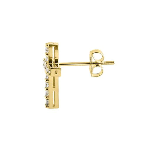 Solid 14K Yellow Gold Cross CZ Earrings