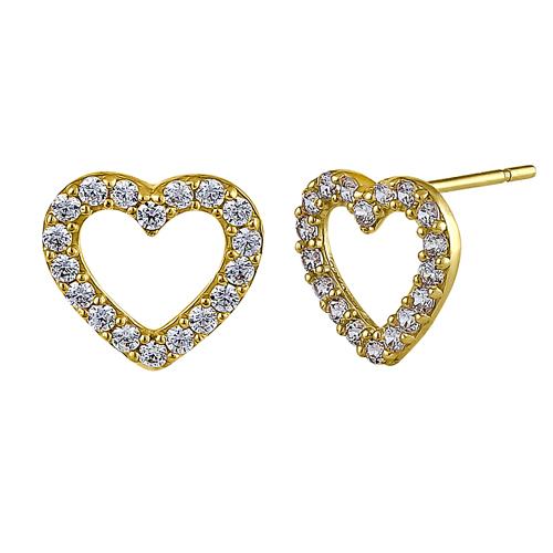 14K Yellow Gold Heart Clear Round CZ Earrings