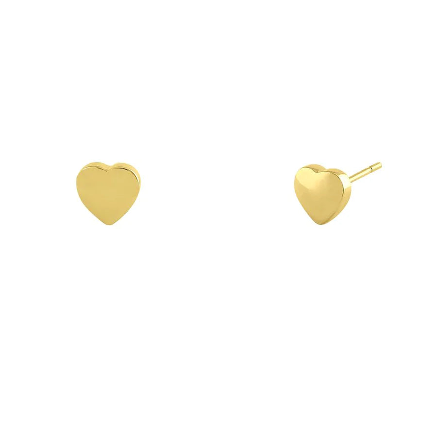14K Yellow Gold Solid Heart Earrings