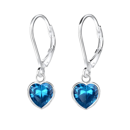 Girl's Sterling Silver Sapphire Heart Leverback Earrings