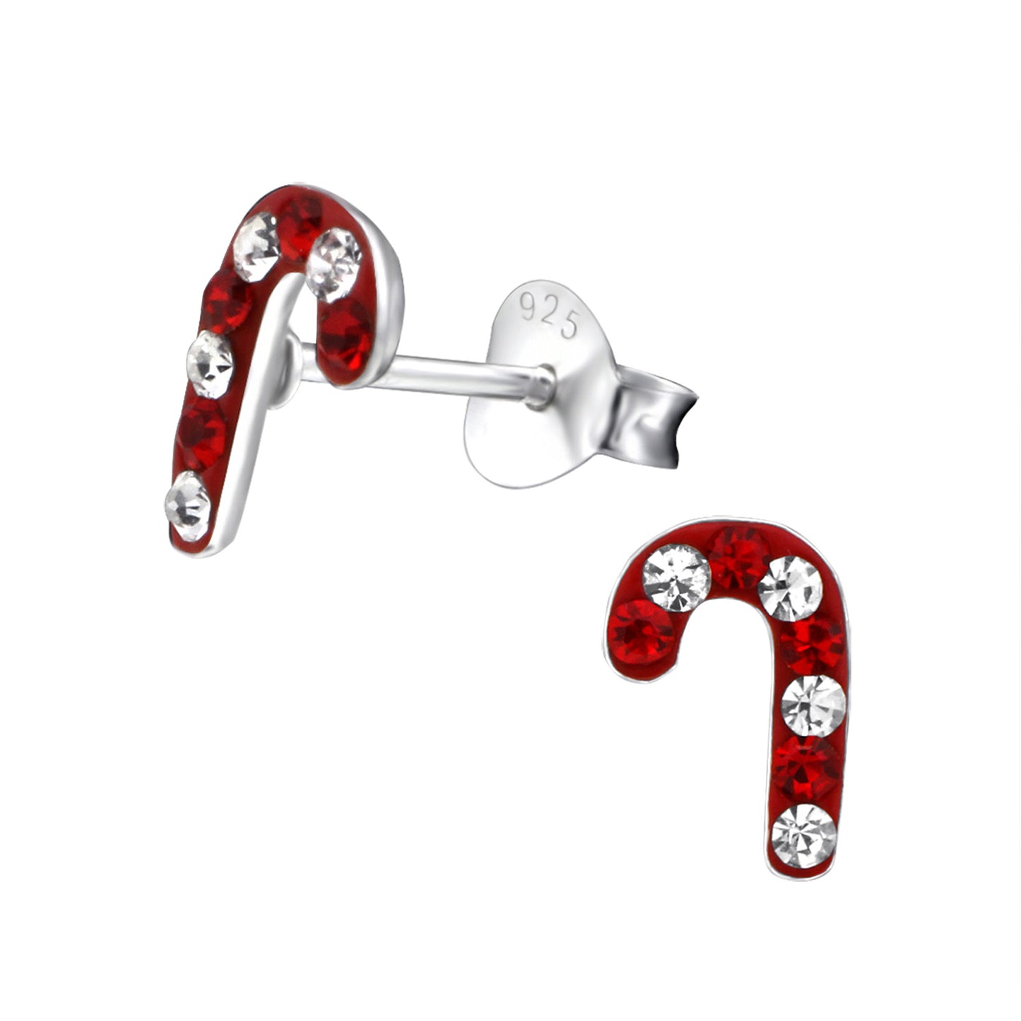 Children's Sterling Silver Christmas Candy Cane Earrings