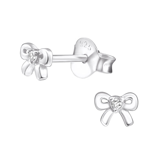 Children's Sterling Silver Tiny Bow April Birthstone Stud Earrings