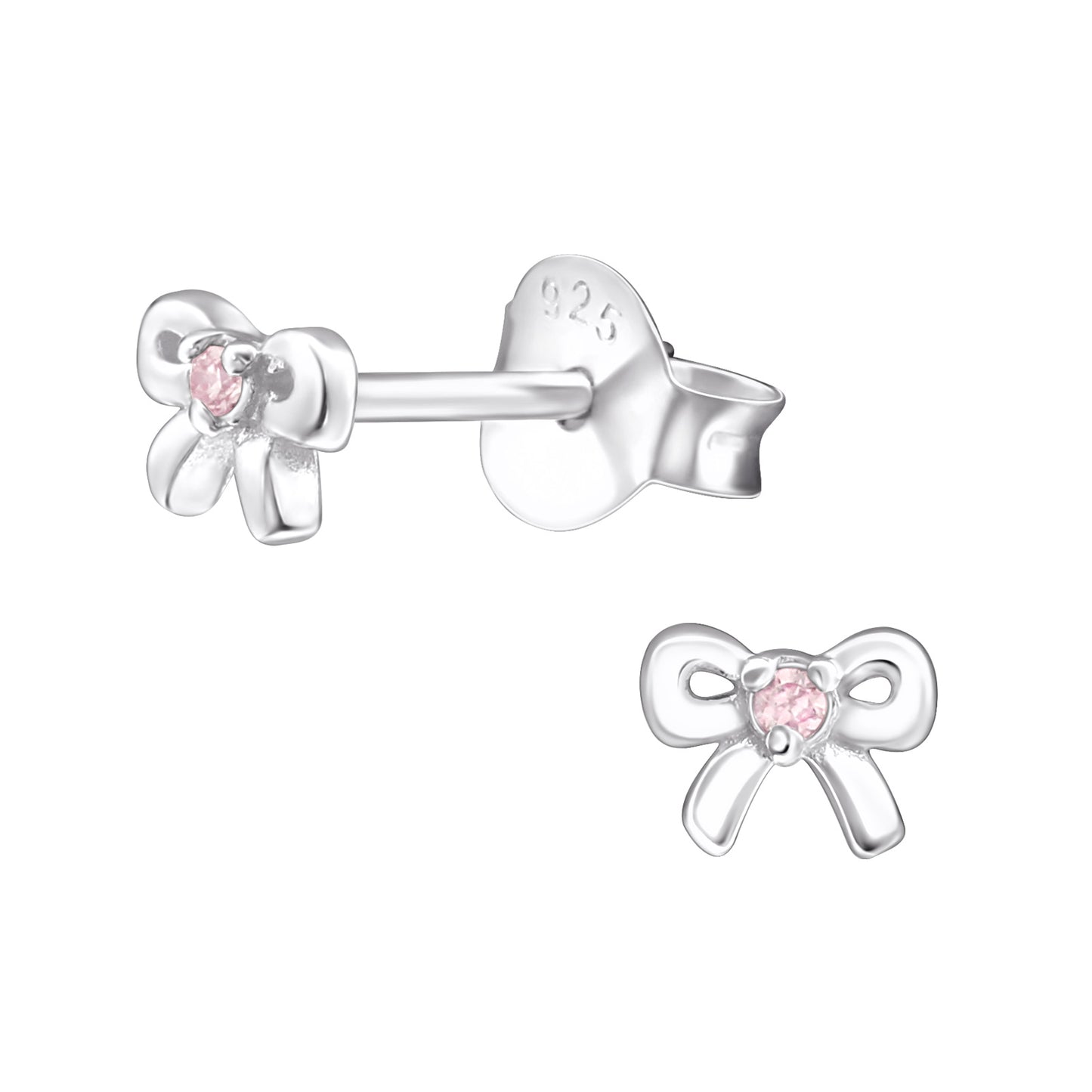 Children's Sterling Silver Tiny Bow October Birthstone Stud Earrings