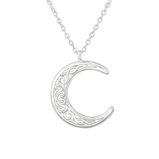 Sterling Silver Plain Crescent Moon Pendant Necklace
