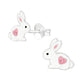 Children's Sterling Silver White Bunny Rabbit With Pink Crystal Heart Stud Earrings