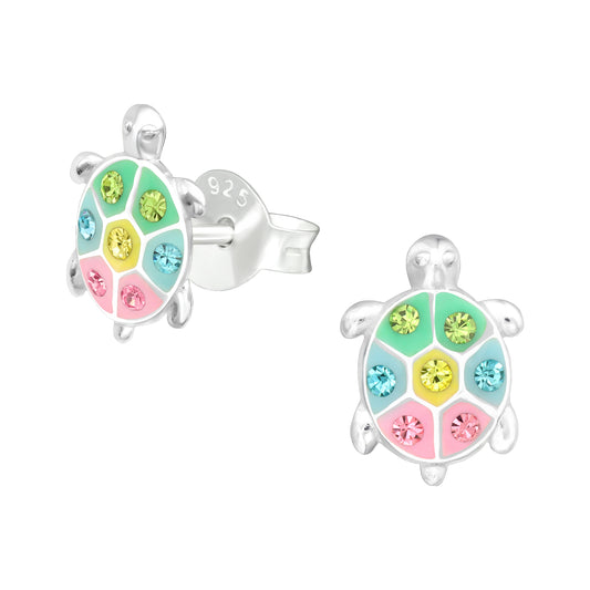 Children's Sterling Silver Colourful Turtle Stud Earrings