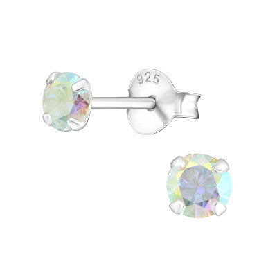 Children's Sterling Silver 4mm AB Crystal Round Stud Earrings