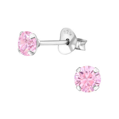 Children's Sterling Silver 4mm Pink Round Stud Earrings