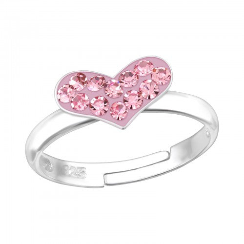 Children's Sterling Silver Pink Crystal Heart Ring