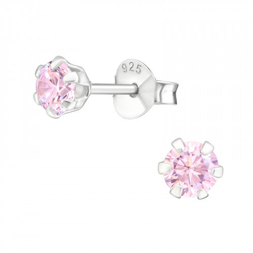Sterling Silver Small 4mm Round Pink Stud Earrings