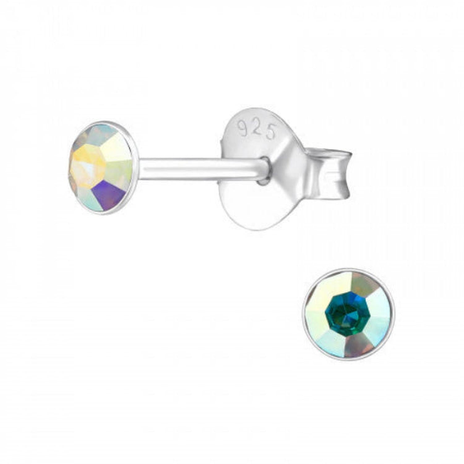 Sterling Silver Crystal 3mm Round Stud Earrings - Choose Your Colour - Melchior Jewellery 