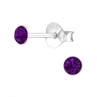 Sterling Silver Crystal 3mm Round Stud Earrings - Choose Your Colour
