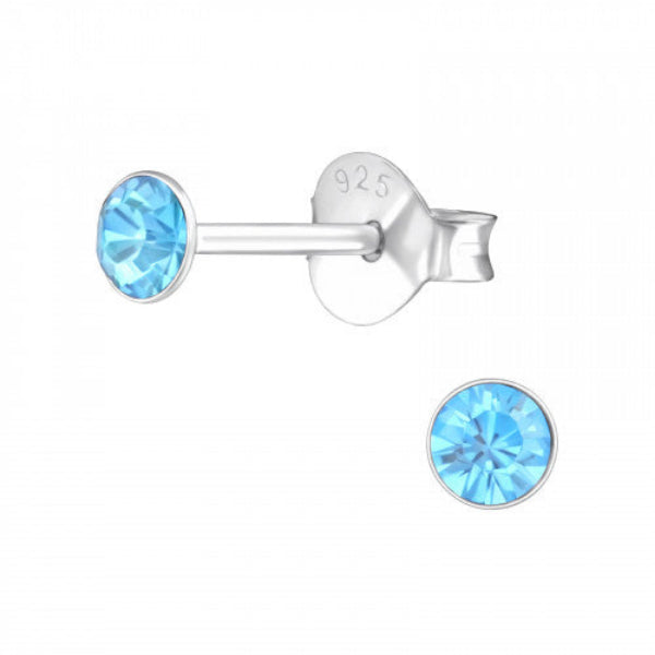 Sterling Silver Crystal 3mm Round Stud Earrings - Choose Your Colour - Melchior Jewellery 