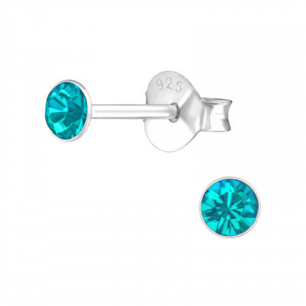 Sterling Silver Crystal 3mm Round Stud Earrings - Choose Your Colour