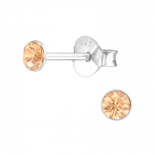 Sterling Silver Crystal 3mm Round Stud Earrings - Choose Your Colour
