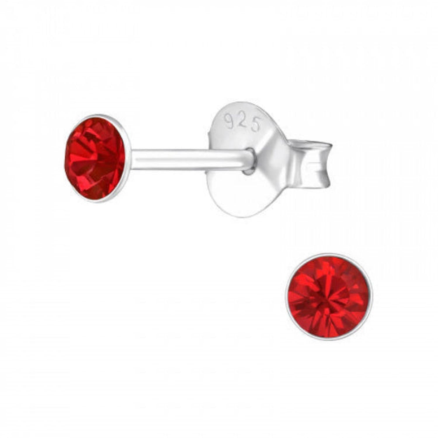 Red Stud Earrings featuring sparkling red gemstones set in 925 sterling silver.