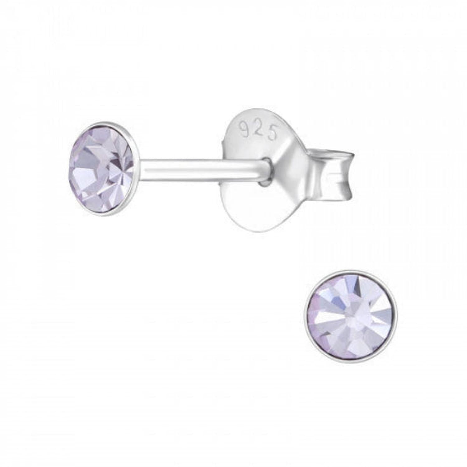 Sterling Silver Crystal 3mm Round Stud Earrings - Choose Your Colour - Melchior Jewellery 