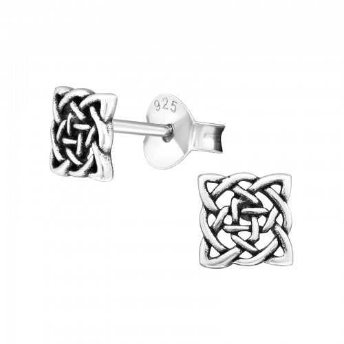 Sterling Silver Small Knot Square Stud Earrings