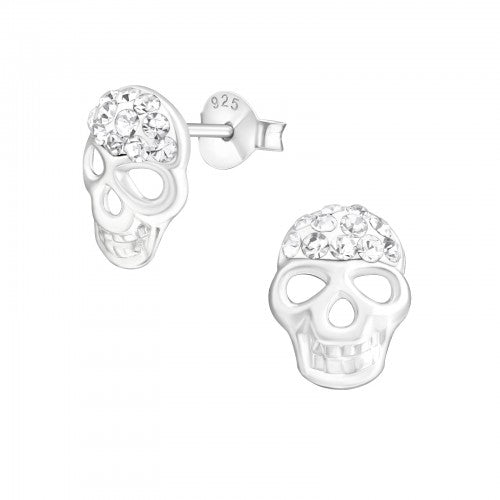 Sterling Silver Cubic Zirconia Skull Stud Earrings