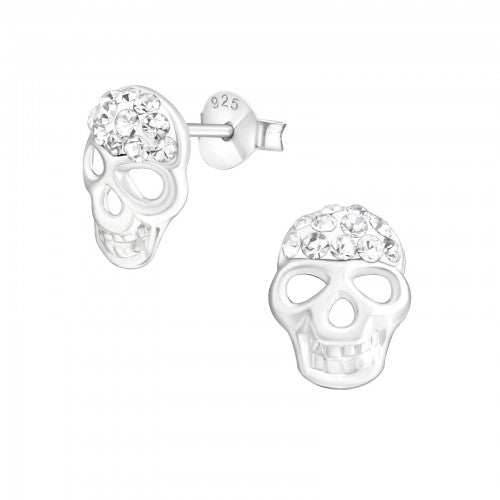 Sterling Silver Cubic Zirconia Skull Stud Earrings - Melchior Jewellery 