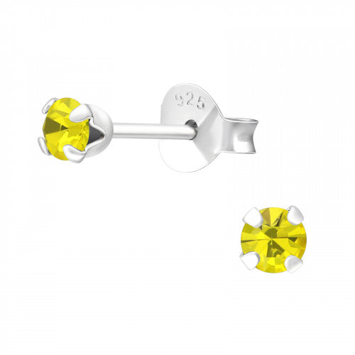 Sterling Silver 3mm Round Citrine Cubic Zirconia Stud Earrings