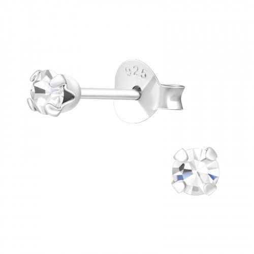 Sterling Silver 3mm Round Clear Cubic Zirconia Stud Earrings