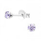 Sterling Silver 3mm Round Violet Cubic Zirconia Stud Earrings