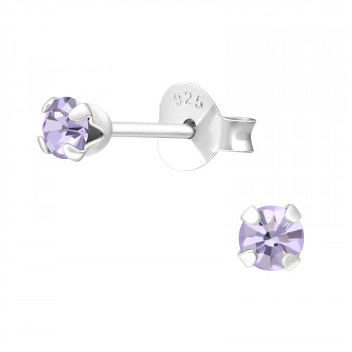 Sterling Silver 3mm Round Violet Cubic Zirconia Stud Earrings
