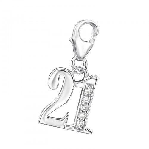 Sterling Silver CZ Number 21 Clip On Charm