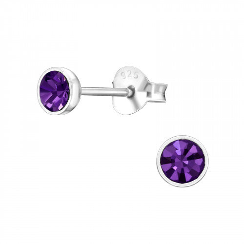 Sterling Silver 4mm Classic Round CZ Stud Earrings - Choose Your Colour