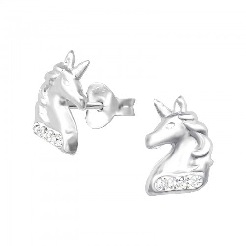 Children's Sterling Silver Crystal Unicorn Stud Earrings
